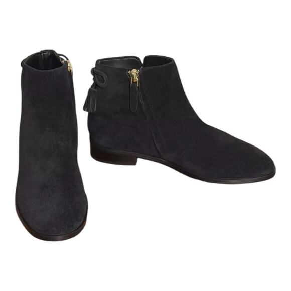 KATE SPADE Saddle Bootie Black Suede Ankle Boots Sz Side Zip 7 B Tassle $248 - Picture 1 of 13
